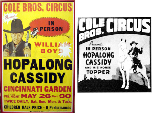 Cole Bros. Circus featuring Hopalong Cassidy. And newspaper ad for Cole Bros. Circus presenting Hopalong Cassidy.
