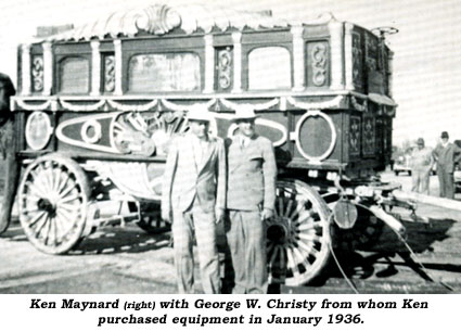 Ken Maynard (right) with George W. Christy from whom Ken purchased equipment in January 1936.