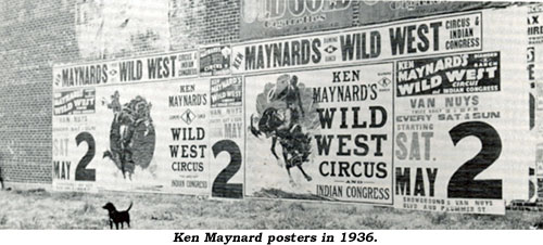 Large Posters on wall of building for Ken Maynard's Wild West Circus and Indian Congress.