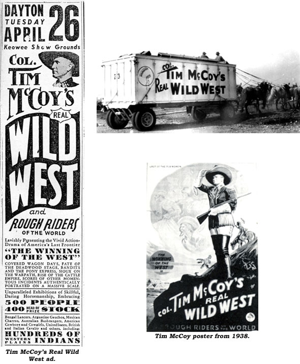 Wagon for Col. Tim McCoy's Real Wild West. And..Tim McCoy poster from 1938. And..newspaper ad for Col. Tim McCoy's Real Wild West and Rough Riders of the World.