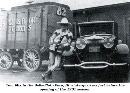 Tom Mix in the Sells-Floto Peru, IN winterquarters just before the opening of the 1931 season.