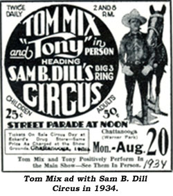 Tom Mix ad with Sam B. Dill Circus in 1934.