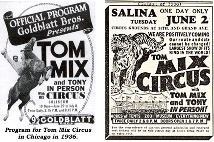 Program for Tom Mix Circus in Chicago in 1936. And a newspaper ad for Tom Mix Circus in Salina in 1936.