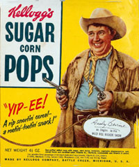 Kellogg's Suger Pops box with Andy Devine as Jingles pictured on it.