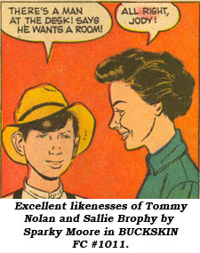 Excellent likenesses of Tommy Nolan and Sallie Brophy by Sparky Moore in BUCKSKIN FC#1011.