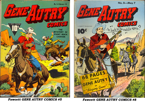 Covers to Fawcett GENE AUTRY COMICS #5 and #8.