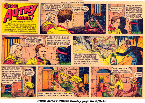 GENE AUTRY RIDES! Sunday page for 3/3/40.
