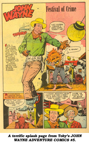 A terrific splash page from Toby's JOHN WAYNE ADVENTURE COMICS #5.