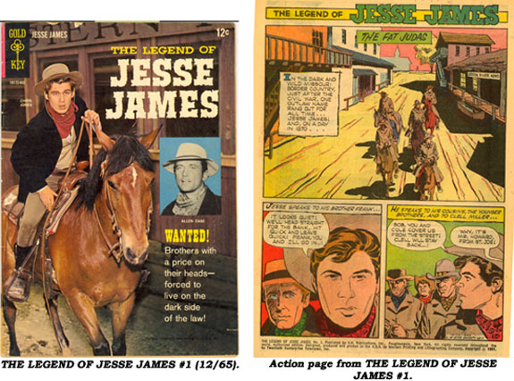 Cover and action page from THE LEGEND OF JESSE JAMES #1 (12/65).
