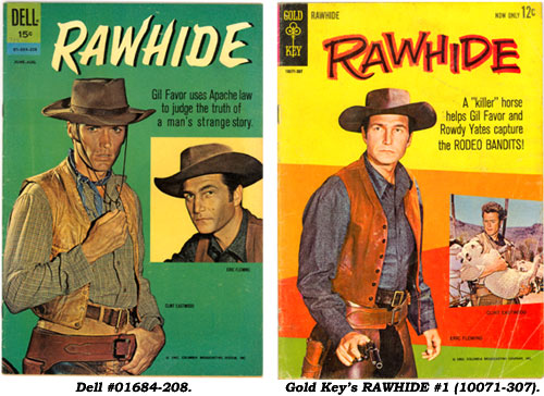 Covers to Dell's  RAWHIDE #01684-208 and Gold Key's #1 (10071-307).