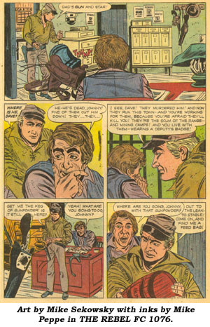 Art by Mike Sekowsky with inks by Mike Peppe in THE REBEL FC 1076.