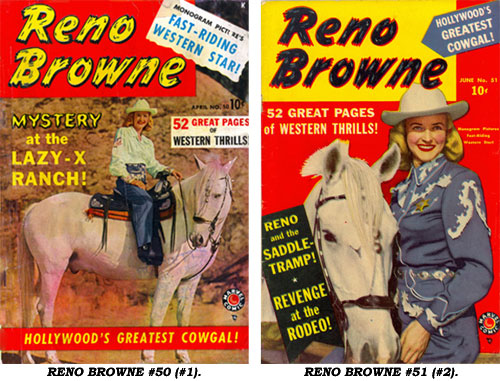 Covers to RENO BROWNE #50 (#1) and #51 (#2).