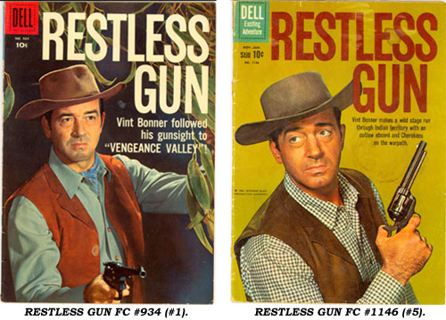 Covers to RESTLESS GUN FC #934 (#1) and FC #1146 (#5).