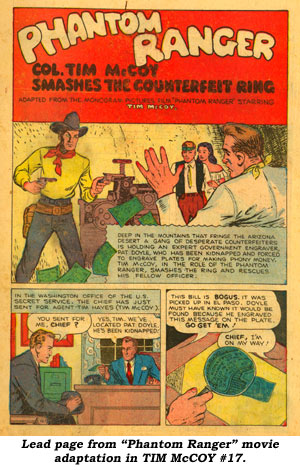 Lead page from "Phantom Ranger' movie adaptation in TIM McCOY #17.