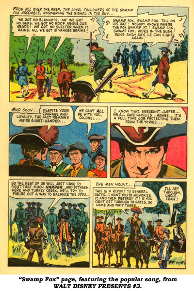 "Swamp Fox" page, featuring the popular song, from WALT DISNEY PRESENTS #3.