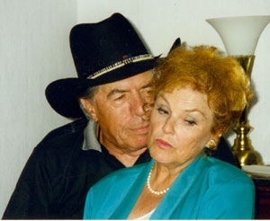 Michael Pate and Kathleen Crowley recreate a scene from “Curse of the Undead” (‘59) at the Memphis Film Festival in August, 1996.