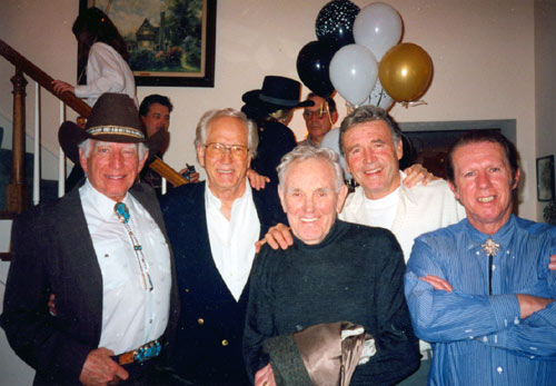 Morgan Woodward, Gregory Walcott, George Wallace, Rex Reason and Neil Summers at a Hollywood gathering in the ‘90s.