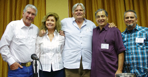 Glenn Ford’s son Peter and his wife Lynda (center) join the “Laramie” panel reunion with Robert Fuller (left), Robert Crawford and Dennis Holmes (right).