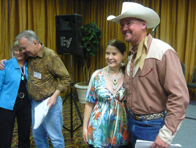 Photo taken right after the “Roy Rogers” radio show recreation. Roberta Shore and Boyd Magers, Bonnie Boyd and Dustin Rogers.