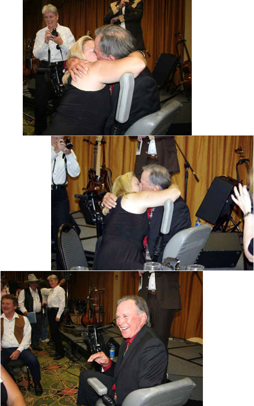 At the auction following the banquet Lancer Lady Donna Brisbin shelled out $1,085 for a kiss from James Stacy. Donna says, “It was worth every penny!”