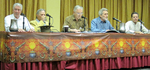 Celebrity panel discussion with (l-r) Robert Fuller (“Laramie”, “Wagon Train”), James Stacy (“Lancer”), moderator Boyd Magers, Robert Wolders (“Laredo”), Peter Brown (“Laredo”, “Lawman”).