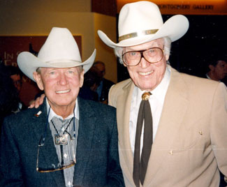 Chuck Courtney and Clayton Moore, Dan Reid and The Lone Ranger in October 1996. (Photo by Leonard Maltin.).