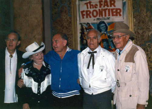 Knoxville, TN, Western Film Festival, 1989: (L-R) Kirk Alyn, Gail Davis, director Bill Witney, stuntman Henry Wills, House Peters Jr.