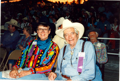 Will Hutchins and Royal Dano at the Toulumne County, Sonora, California, Wild West Film Fest rodeo in 1992. Behind Dano is John Lupton.