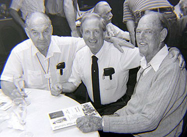 Director William Witney, festival promoter Harold Smith and top stuntman Tom Steele at the Knoxville Western Film Fair in 1990. (Thanx to Grady Franklin.)