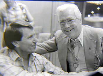 Monte Hale talks with Jim Welch at the Memphis Film Festival in 1984. (Thanx to Grady Franklin.)