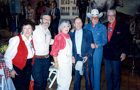 Unknown, journalist Leonard Maltin, Ann Rutherford, Gene Autry, Clayton Moore and Monte Hale at the Gene Autry Western Heritage Museum.