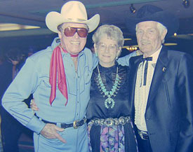 Clayton Moore as the Lone Ranger with Hazel and Pierce Lyden at the 1987 Golden Boot Awards.