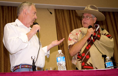 Boyd Magers and John Buttram clown around during the above panel discussion.
