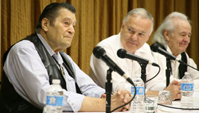 Clint Walker, moderator Boyd Magers and Henry Darrow at Friday morning’s panel discussion.
