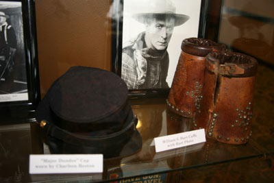 Other items on display from the Magers Collection included a pair of cuffs worn by William S. Hart and Charlton Heston’s keppie from “Major Dundee”.
