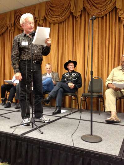 Gary Clarke was hilarious as Hey Boy at the “Have Gun Will Travel” radio recreation. Seated are Boyd Magers, Don Quine and Don Pedro Colley.