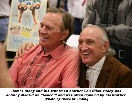 James Stacy and his stuntman brother Lou Elias. Stacy was Johnny Madrid on "Lancer" and was often doubled by his brother. (Photo by Steve St. John.)