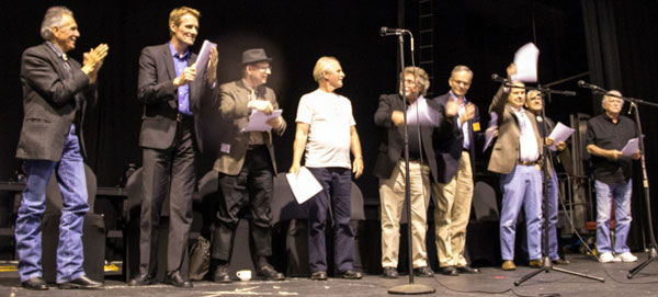 Let’s hear it for the stellar cast of the “Lone Ranger” radio show recreation as directed by Gary Yoggy. (L-R) Rudy Ramos, Duncan Regehr, Tommy Nolan, David Stollery, Tim Considine, Bob Daniel, Boyd Magers, John Buttram and Don Collier.