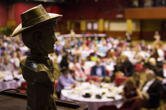 A solid resin-bonded bronze bust of Will “Sugarfoot” Hutchins by artist Russ Sacco was auctioned off at the Saturday night banquet for $200.