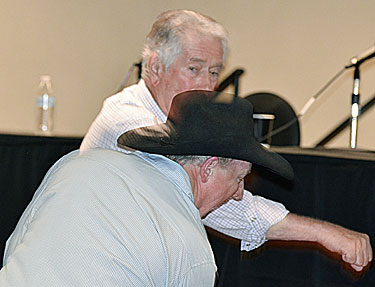 Bob Fuller and friend Tony Gill demonstrate camera techniques for stunt fighting.