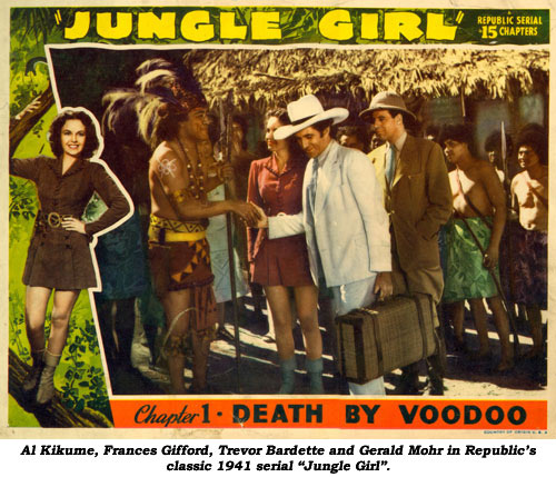 Al Kikume, Frances Gifford, Trevor Bardette and Gerald Mohr in Republic's classic 1941 serial "Jungle Girl".