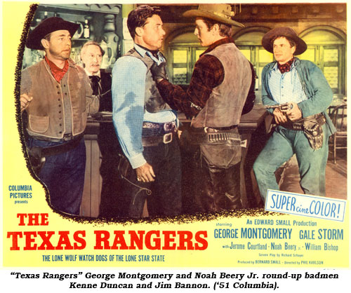 "Texas Rangers" George Montgomery and Noah Beery Jr. round-up badmen Kenne Duncan and Jim Bannon. ('51 Columbia)