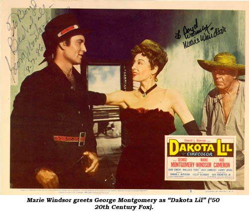 Marie Windsor greets George Montgomery as "Dakota Lil" ('50 20th Century Fox).