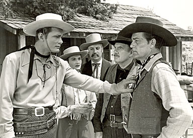 Just two of the serials in which Pierce Lyden worked--"Captain Video" ('51 Columbia) seen here with Judd Holdren and Larry Stewart and "Son of Zorro" ('47 Republic) with George Turner, Peggy Stewart, Mike Frankovitch and Ed Cassidy.
