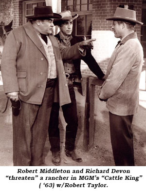 Robert Middleton and Richard Devon "threaten" a rancher in MGM's "Cattle King" ('63) w/Robert Taylor.
