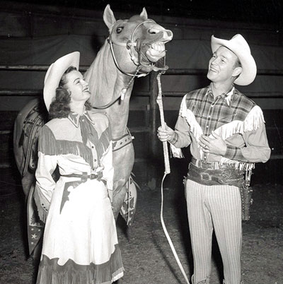Dale Evans and Roy Rogers with Trigger.