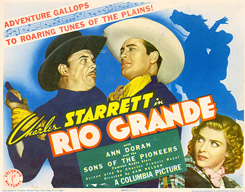 Title Card for "Rio Grande" starring Charles Starrett and Ann Doran.