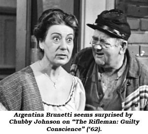 Argentina Brunetti seems surprised by Chubby Johnson on "The Rifleman: Guilty Conscience" ('62).
