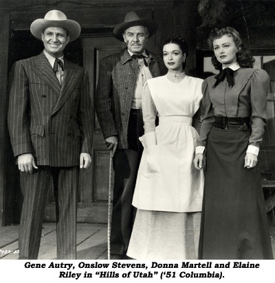 Gene Autry, Onslow Stevens, Donna Martell and Elaine Riley in "Hills of Utah" ('51 Columbia).