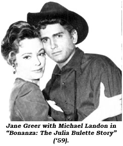 Jane Greer with Michael Landon in "Bonanza: The Julia Bulette Story" ('59).